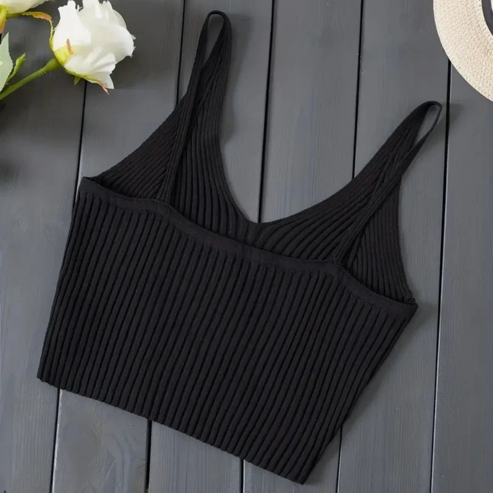Women’s black ribbed cami top sleeveless summer unlined size Large - Picture 2 of 4